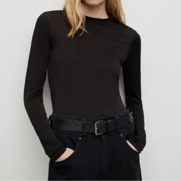 All Saints Marina Black Long Sleeve Top - Picture 2 of 10